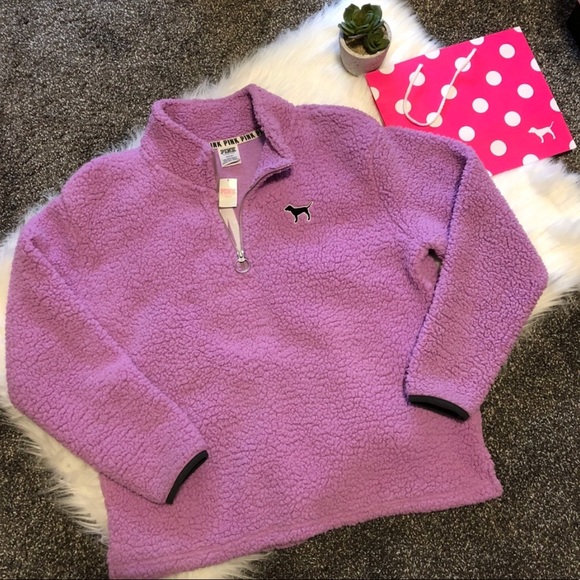 PINK Victoria's Secret Sweaters - VS PINK half zip lilac sherpa